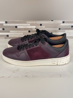 Men's Versace Burgundy & Black Low-Top Leather Sneakers, 7 US/40 EU